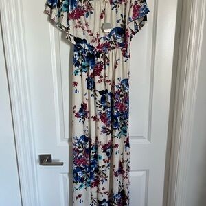 Pink Blush Floral Maxi Dress with Ruffle Sleeves